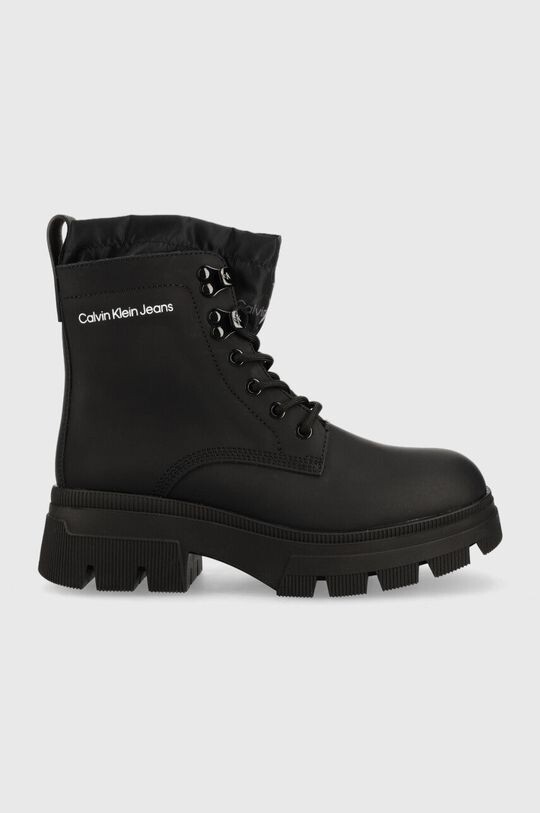 

Кожаные ботильоны Chunky Combat на шнуровке для походов Calvin Klein Jeans, черный