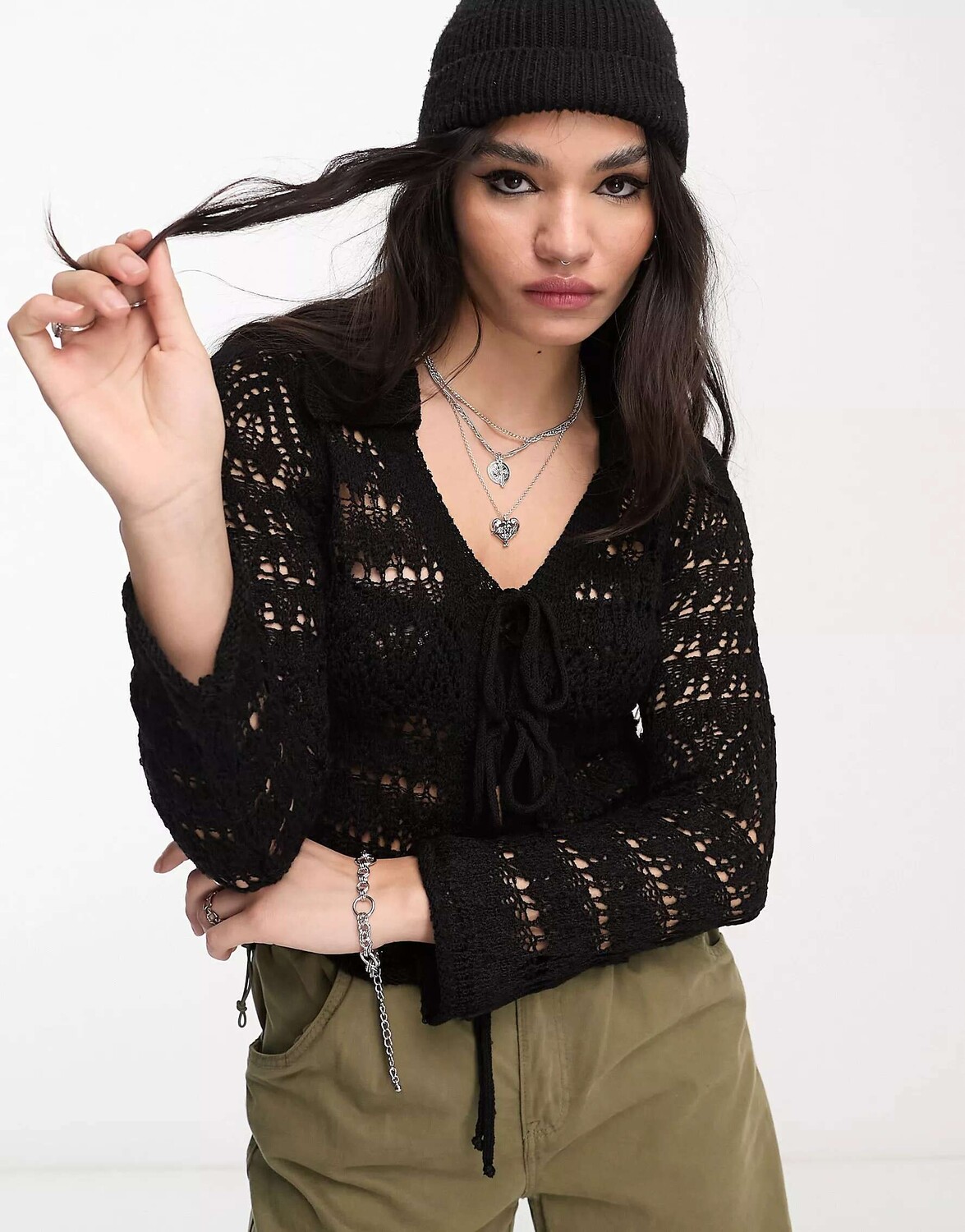 

Черный кардиган с завязками спереди ASOS
