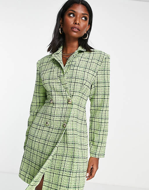 

Зеленое двубортное платье мини в клетку ASOS DESIGN, Зеленый