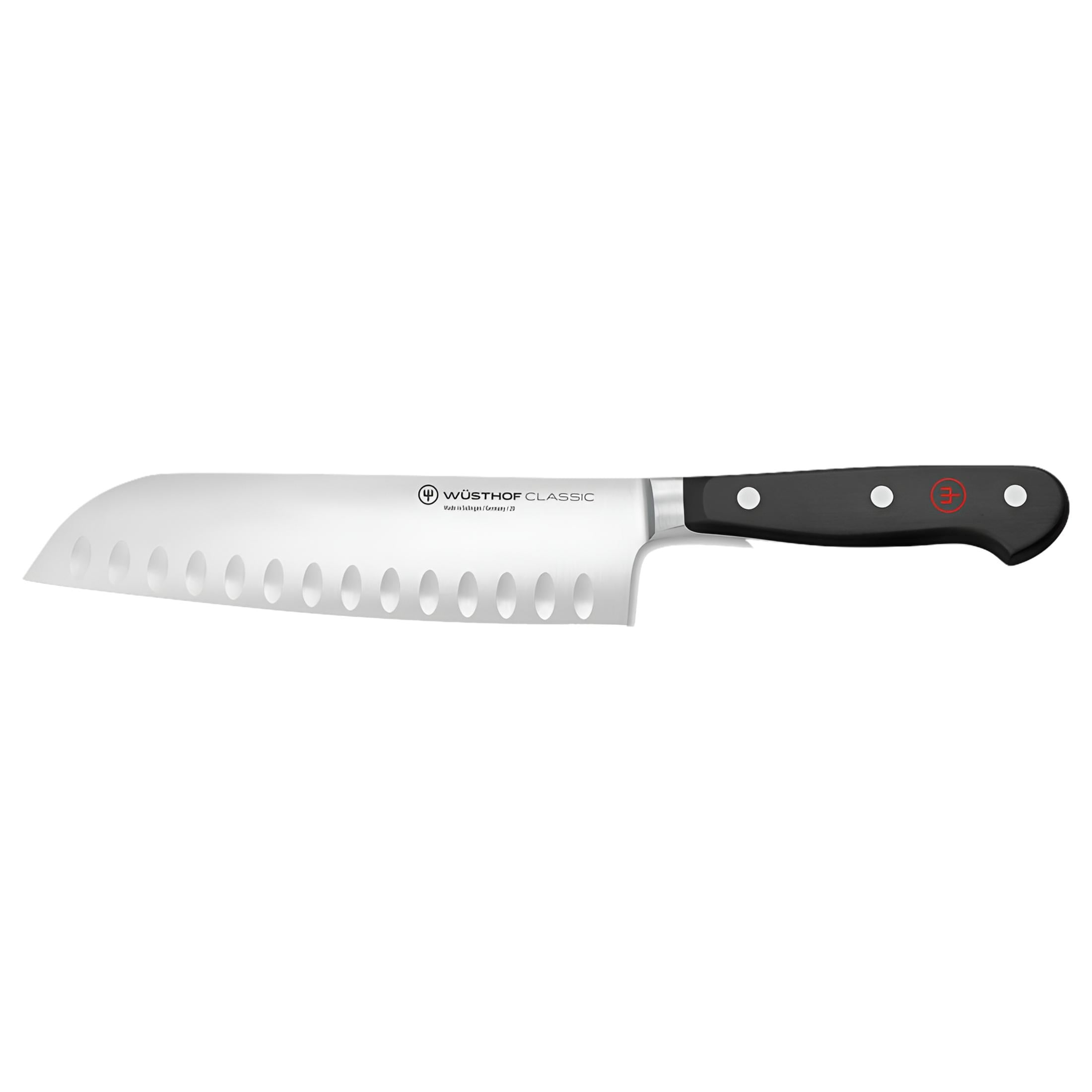 

Нож Wusthof Classic 7 дюймов из нержавеющей стали Santoku с полой кромкой - черный (яркий)