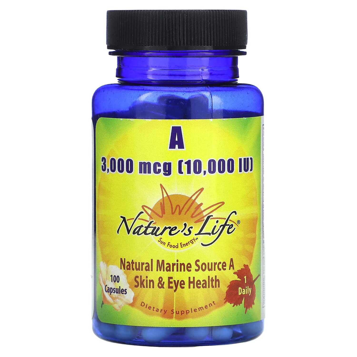

Витамин A, 3000 мкг (10 000 МЕ), 100 капсул, Nature's Life