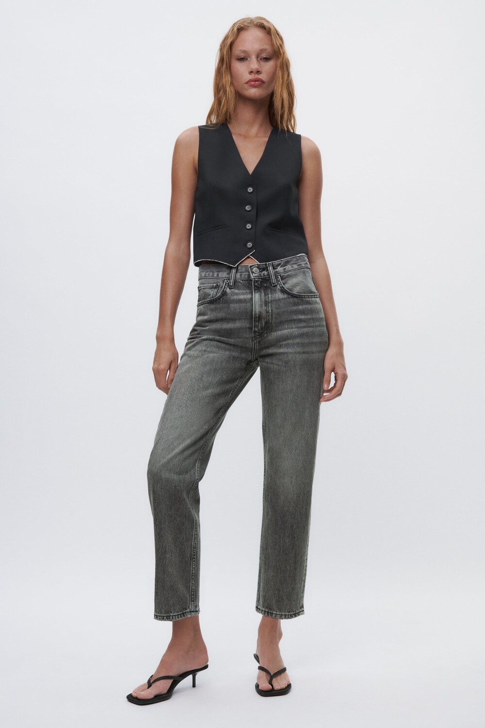 

Джинсы zw укороченные, прямые, обычная талия Zara, серый