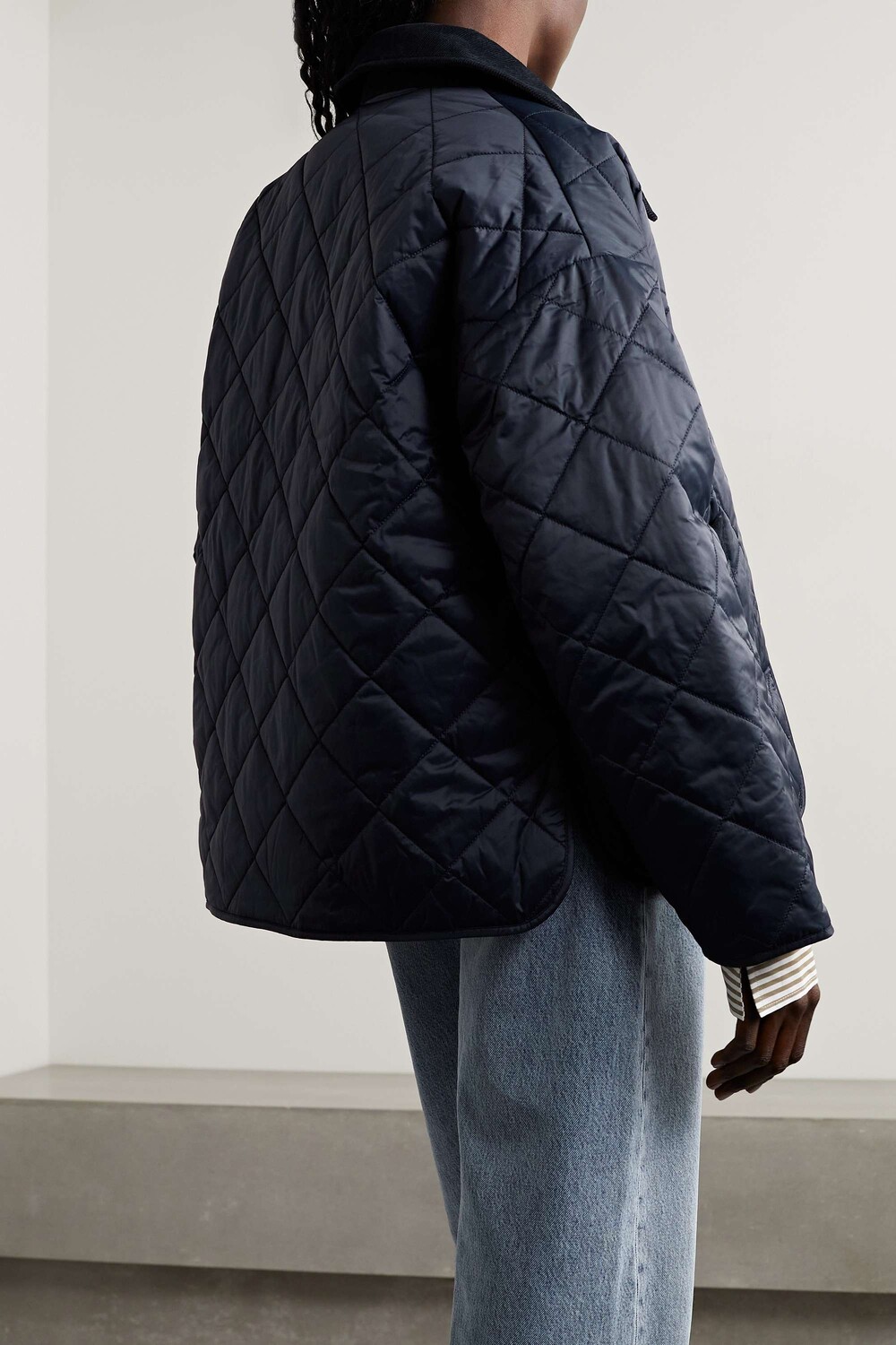 

BARBOUR + Двусторонняя стеганая куртка с отделкой из вельвета и хлопковым принтом House of Hackney Gransden, военно-морской