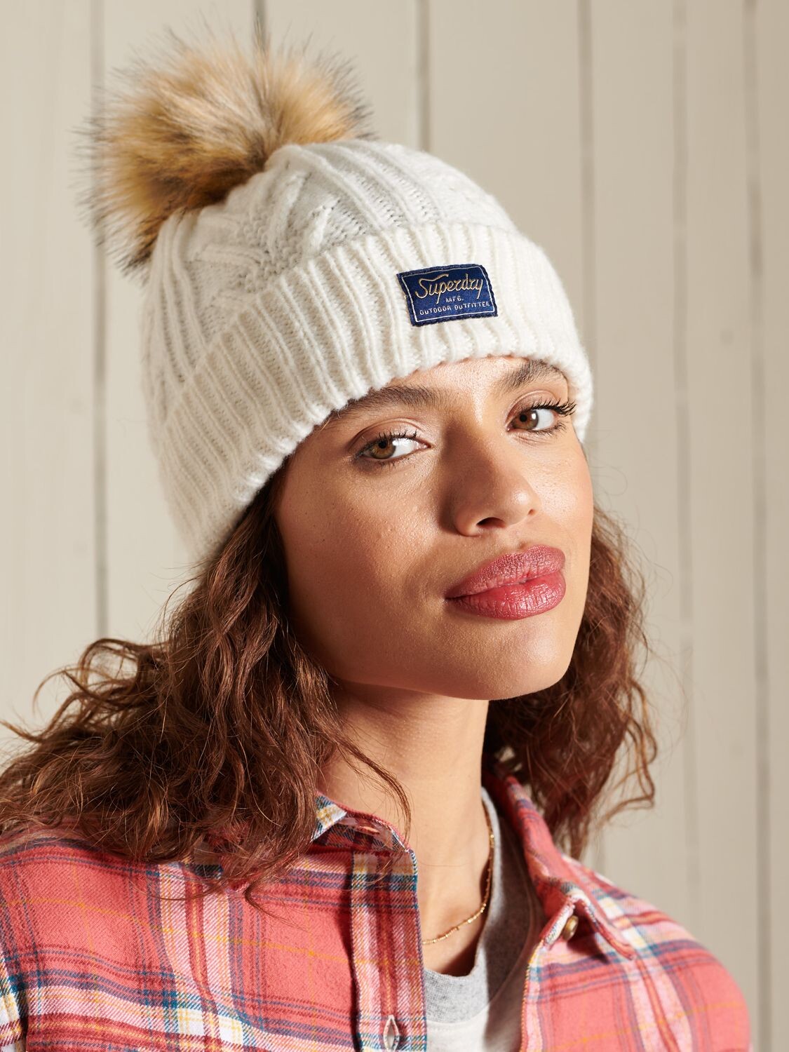 

Твидовая вязаная шапка-бини Superdry, зимний белый