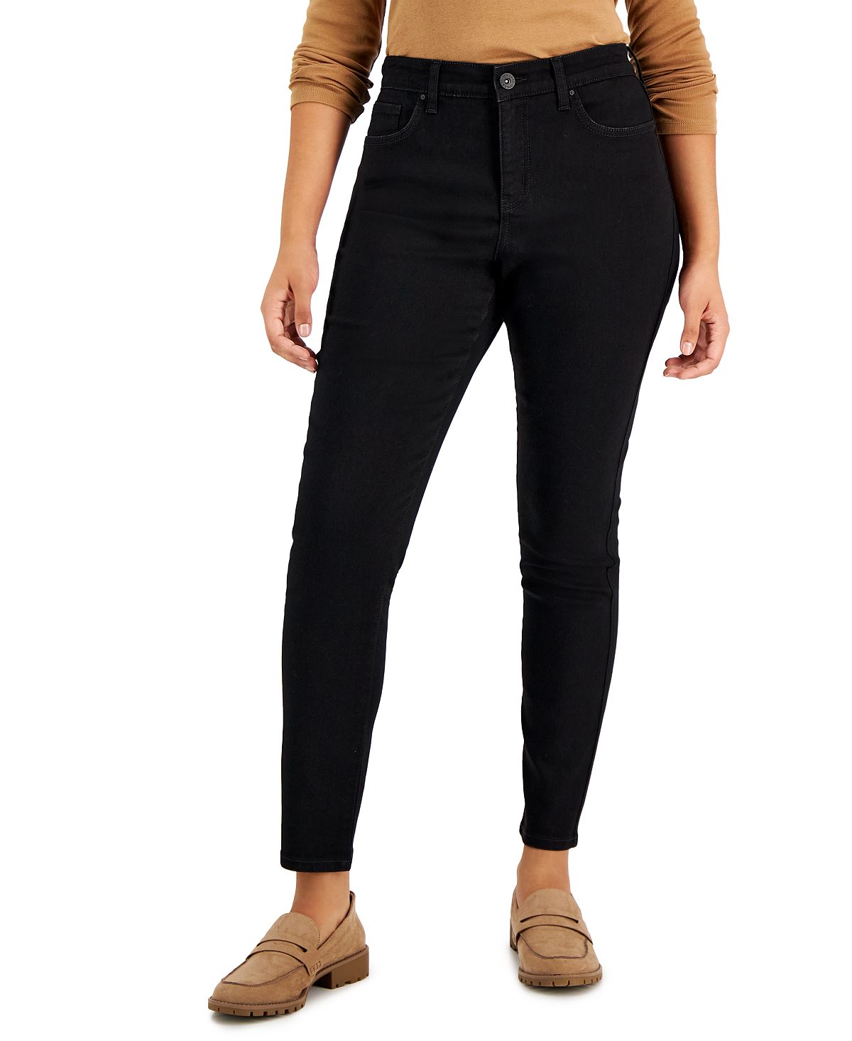 Женские джинсы скинни пышного кроя со средней посадкой, стандартной, короткой и длинной длины Style & Co, черный concise style black