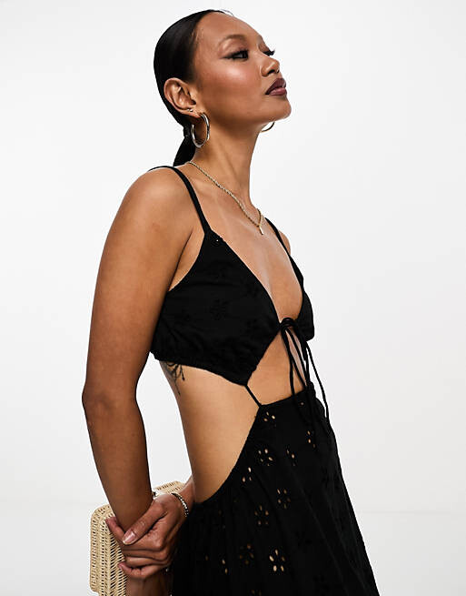 

Черное платье макси с вырезами и бретелями ASOS DESIGN, Черный