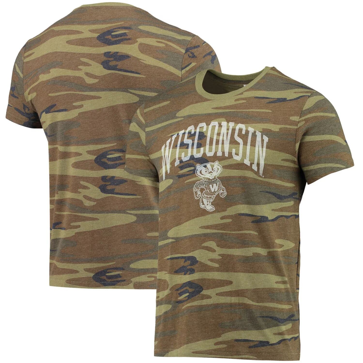 

Мужская альтернативная одежда камуфляжная футболка Wisconsin Badgers Arch Logo Tri-Blend