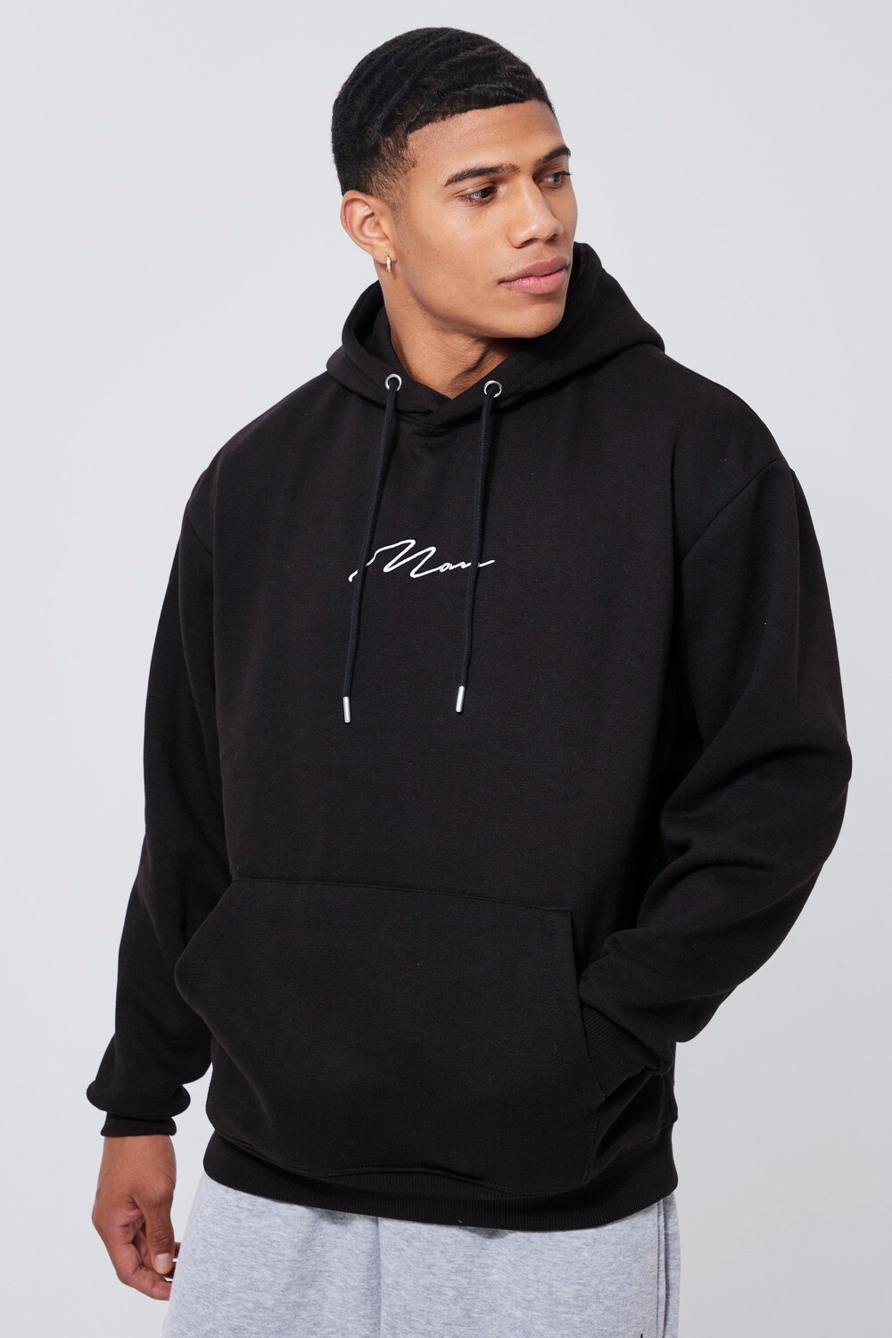 

Худи oversize man signature через голову Boohoo, черный
