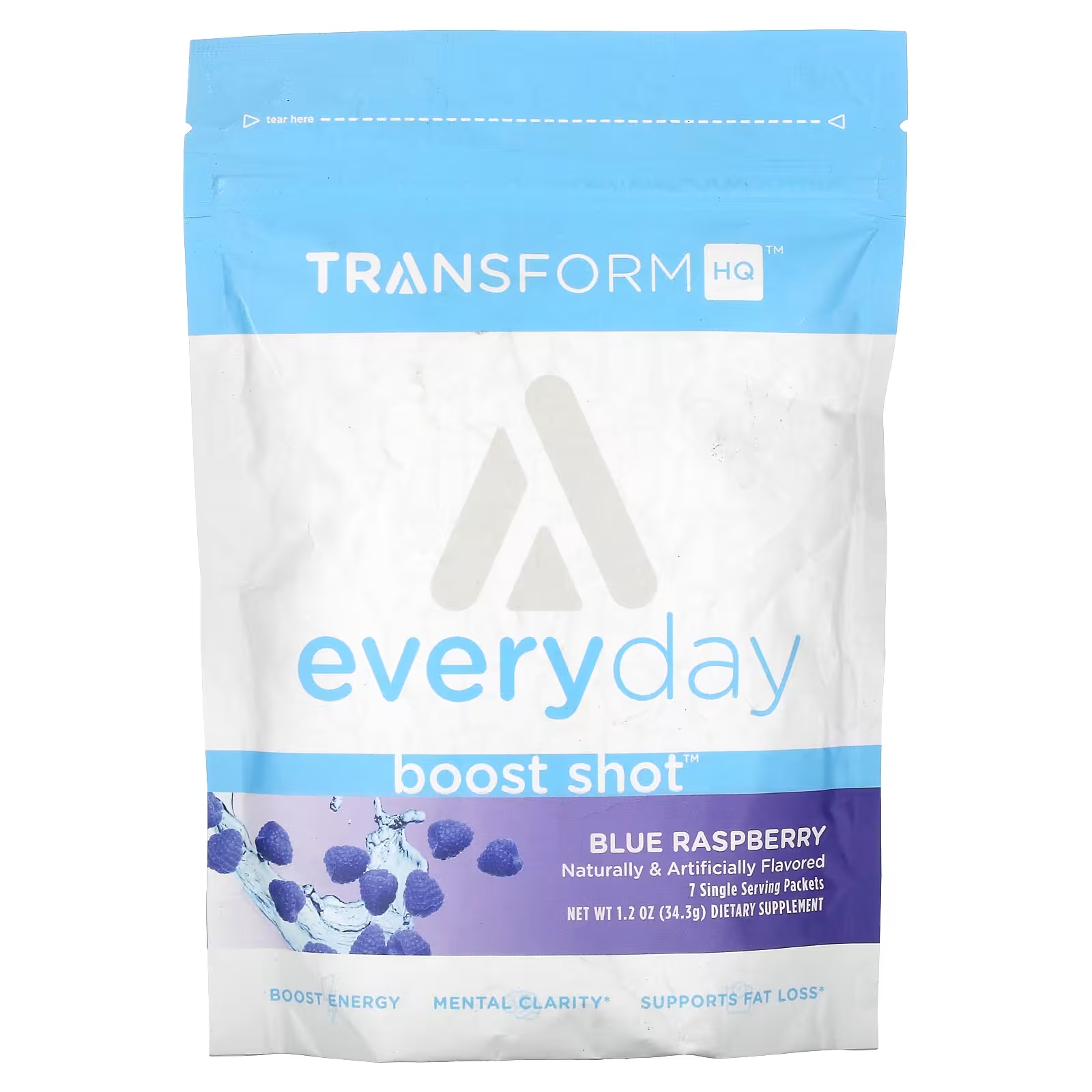 TransformHQ Everyday Boost Shot с синей малиной, 1,2 унции (34,3 г) пищевая добавка transformhq everyday super boost клубничный лимонад 137 г