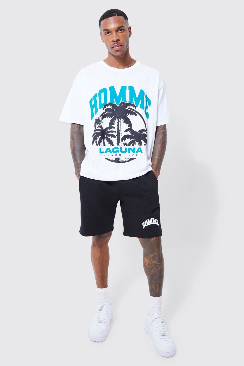 

Футболка и короткий комплект оверсайз homme beach life Boohoo, черный