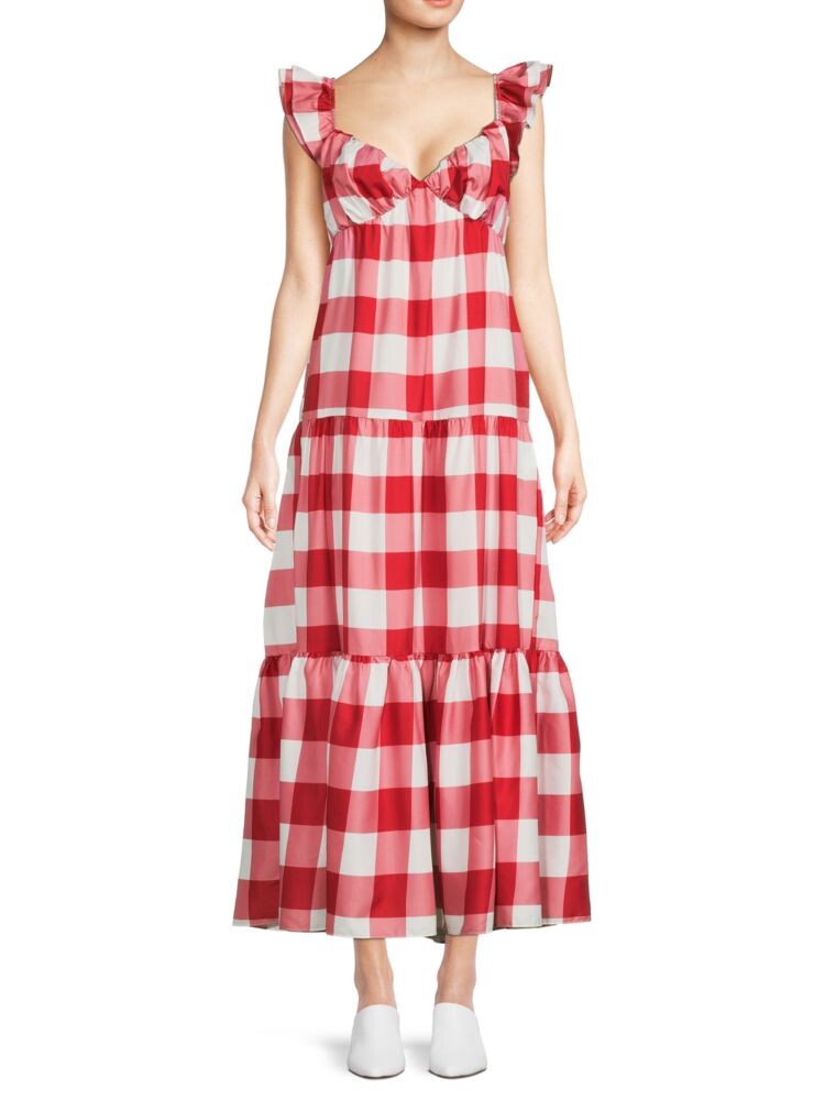 

Многоярусное платье макси в мелкую клетку English Factory, цвет Red White