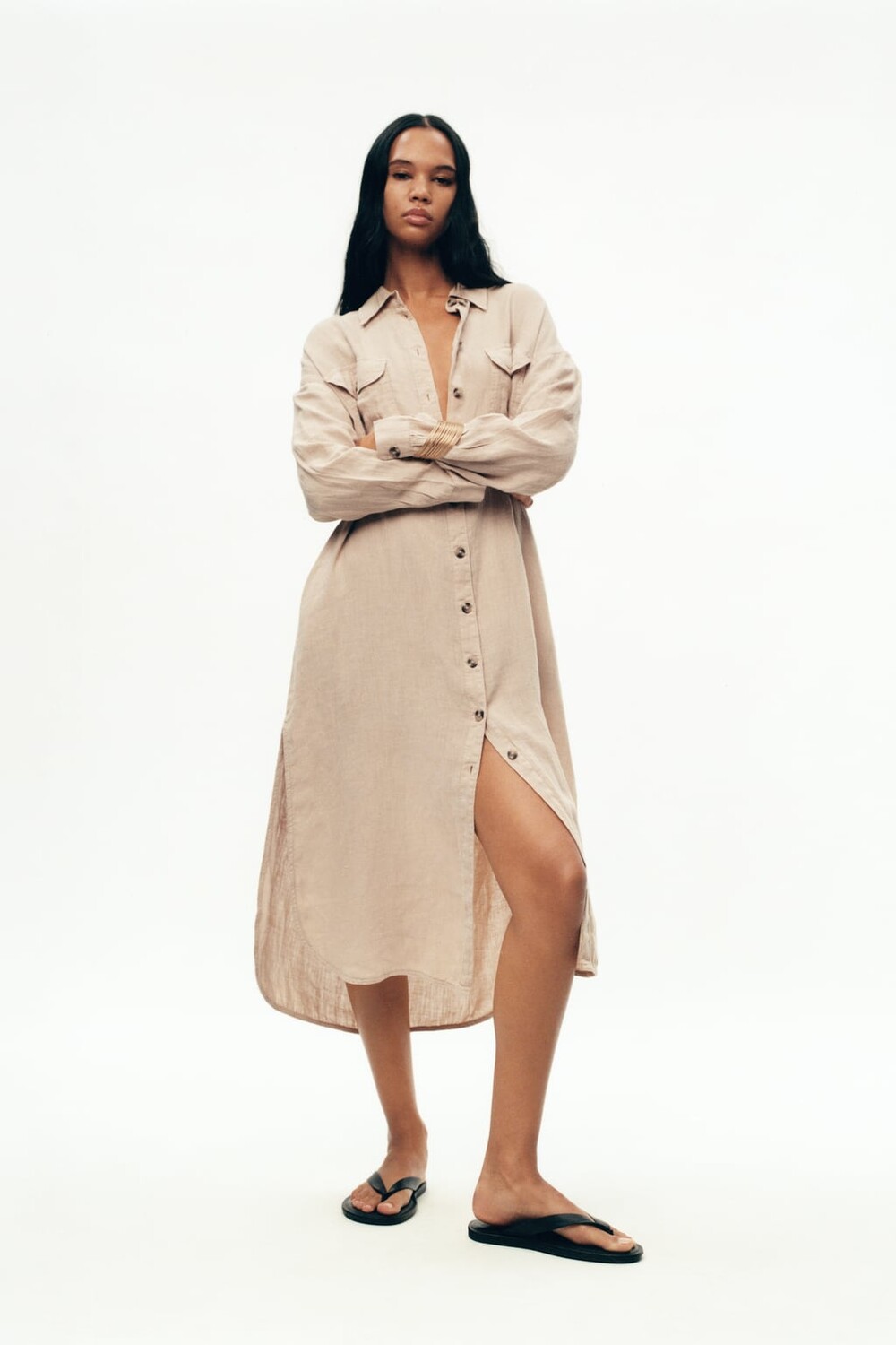 

Платье из льна ZARA, бежевый