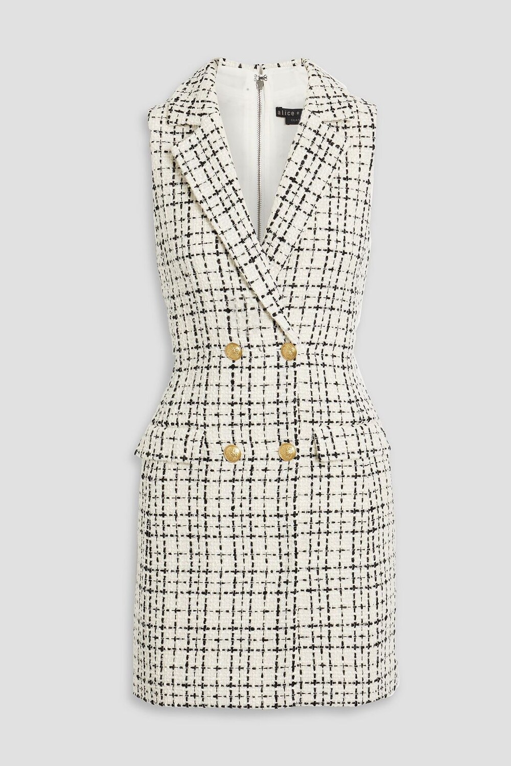 

Двубортное твидовое платье мини Jordy ALICE + OLIVIA, слоновая кость