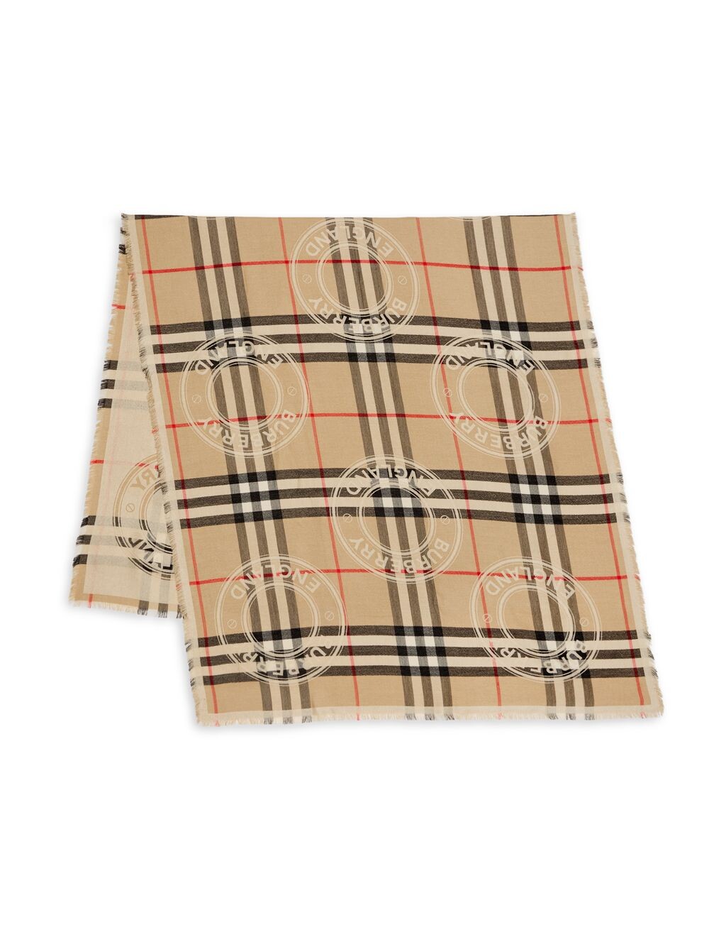 

Шелковый и кашемировый шарф в гигантскую клетку с логотипом Burberry, бежевый