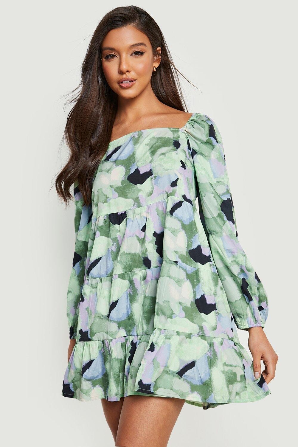 

Платье с пуховыми рукавами Boohoo, хаки
