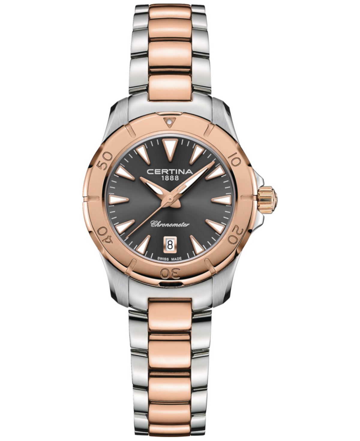 Женские швейцарские часы DS Action с двухцветным браслетом из нержавеющей стали, 29 мм Certina, серый certina c610015261