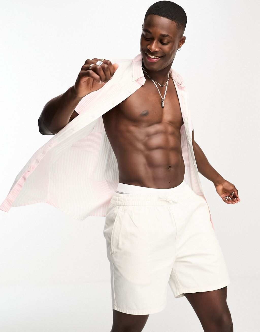 

Розовая рубашка с короткими рукавами и полосками в стиле пэчворк Hollister