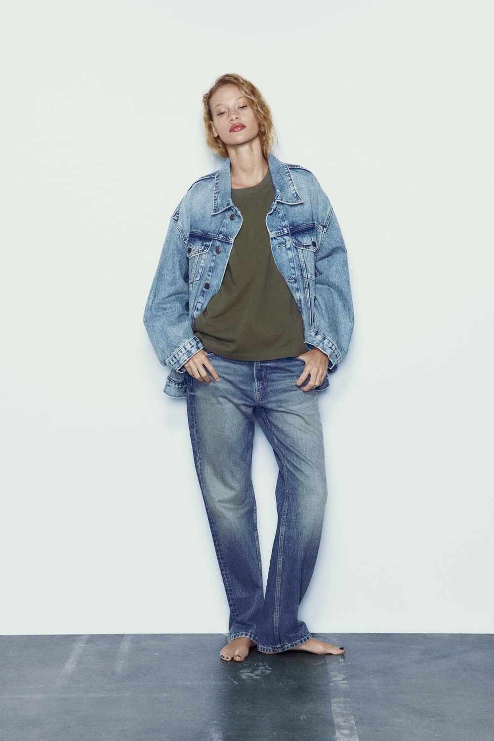 

Футболка кокоон из тяжелого хлопка ZARA, хаки
