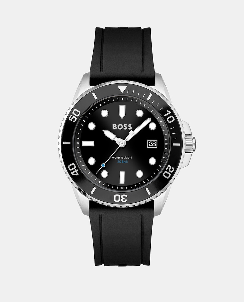 Ace 1513913 черные силиконовые мужские часы Boss, черный ремешок черный