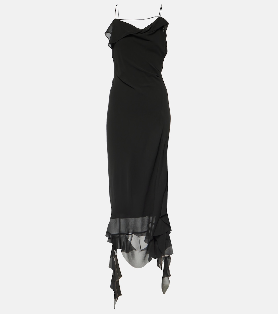 Асимметричное платье миди с оборками Acne Studios, черный черное платье миди с рюшами acne studios цвет black
