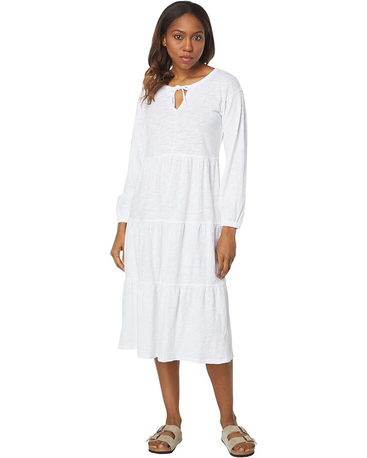 

Платье Mod-o-doc Slub Jersey Long Sleeve Shirred Tiered, белый