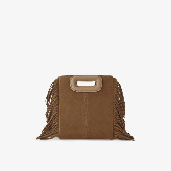 Замшевая сумка m с тисненым логотипом и бахромой Maje, цвет bruns