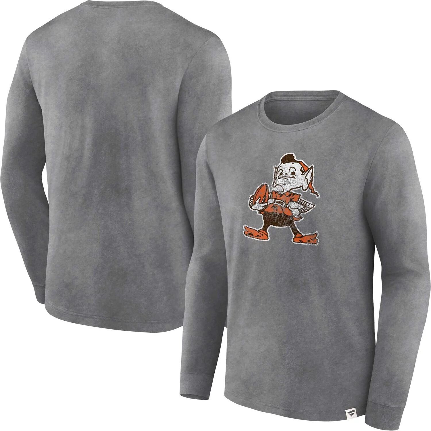 

Мужская потертая футболка с длинными рукавами и фирменным логотипом Heather Charcoal Cleveland Browns Fanatics