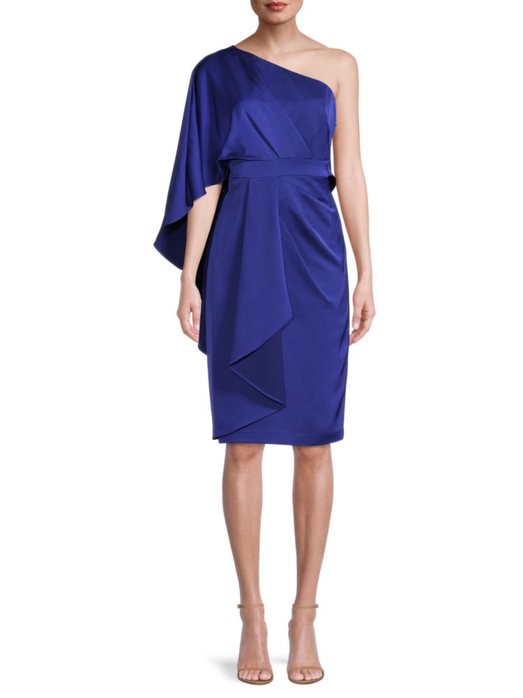 цена Платье-футляр на одно плечо с драпировкой Aidan Mattox, цвет Royal Blue