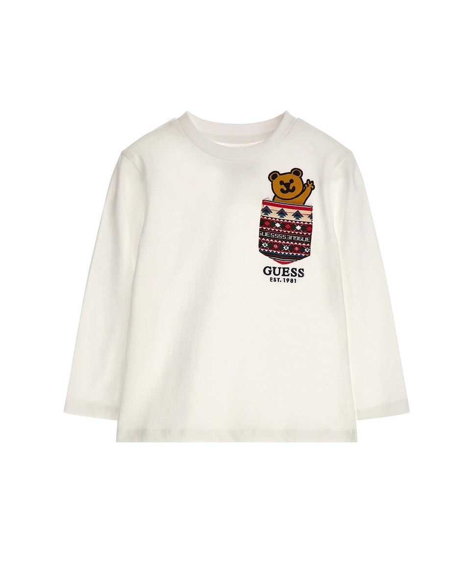 

Футболка с медведем для мальчика с длинными рукавами Guess, белый