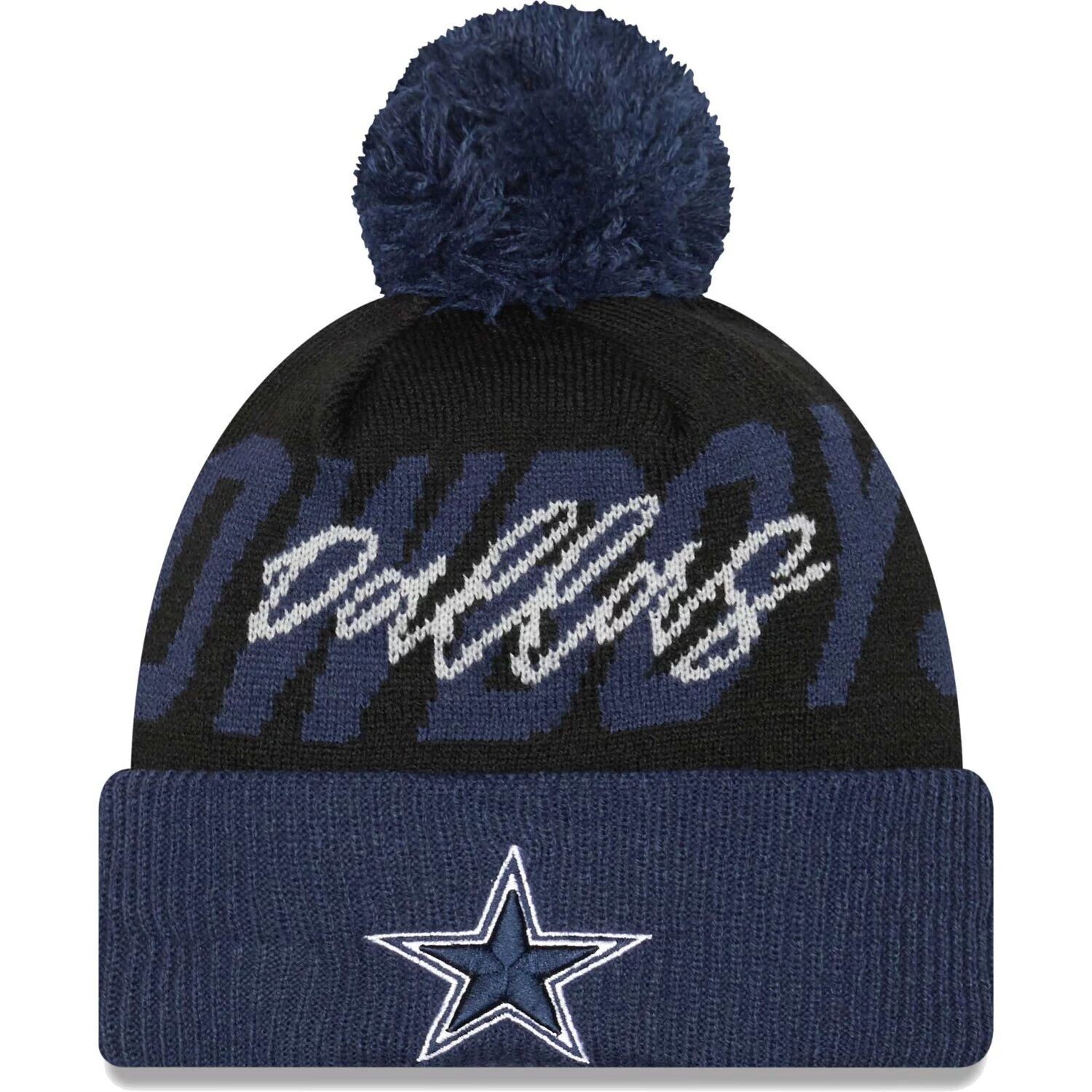 

Мужская темно-синяя/черная шапка New Era Dallas Cowboys Confident с манжетами и помпоном