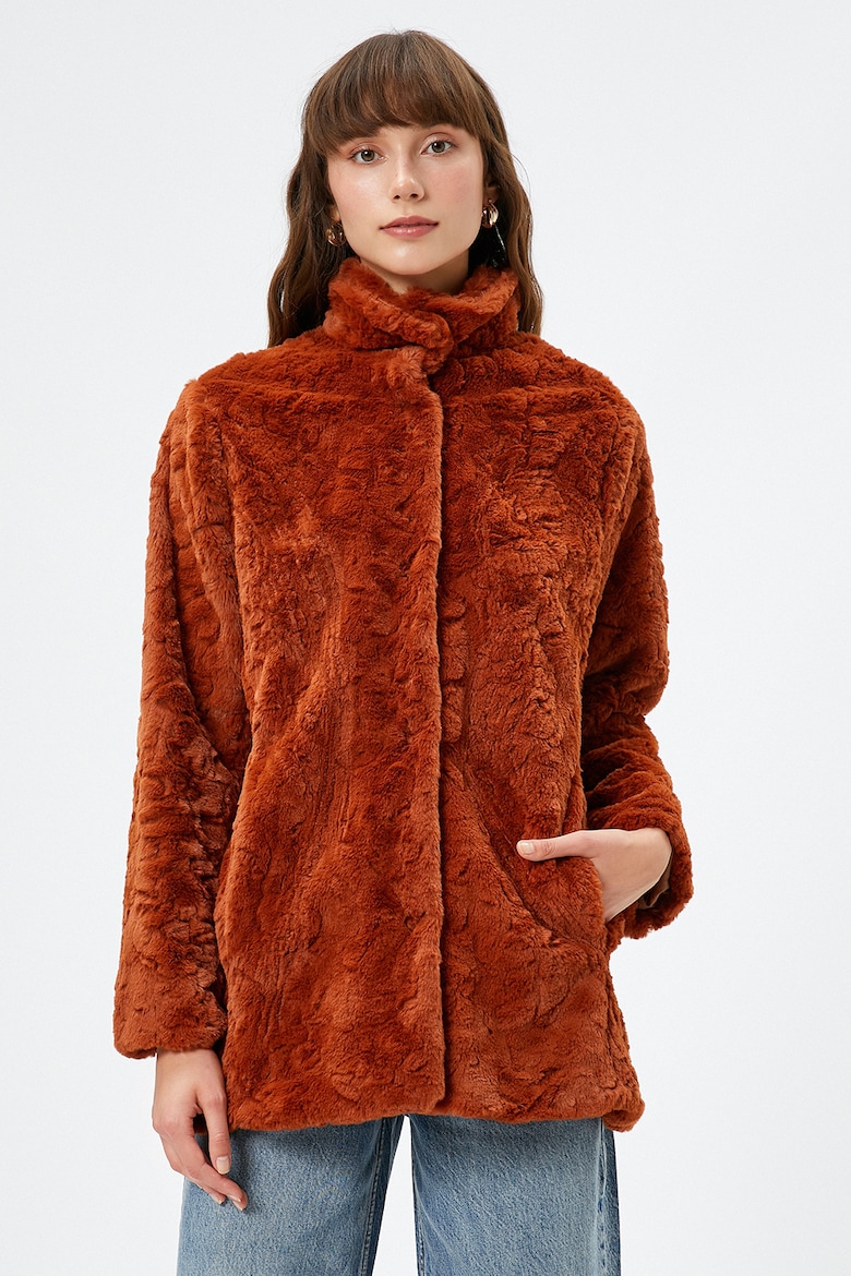 цена Плюшевое пальто с высоким воротником Koton, красный