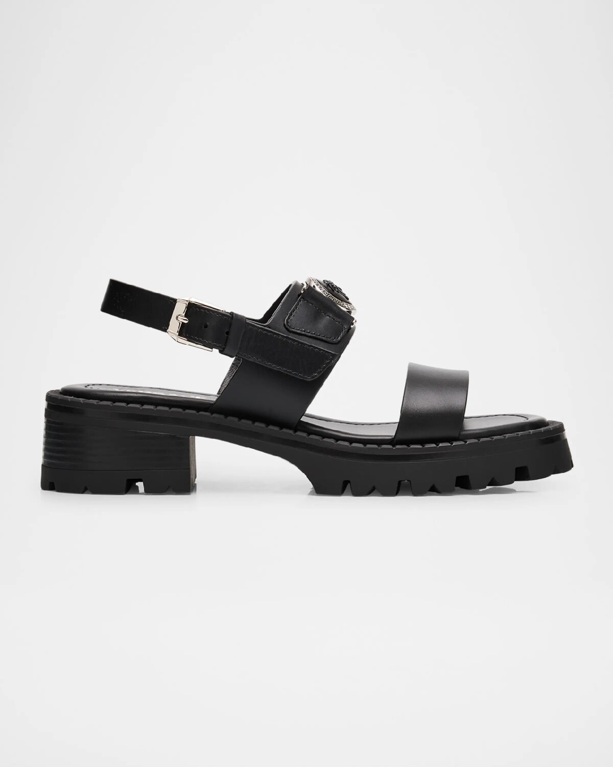 

Кожаные сандалии с пряжкой Medusa Versace, цвет Black-Palladium