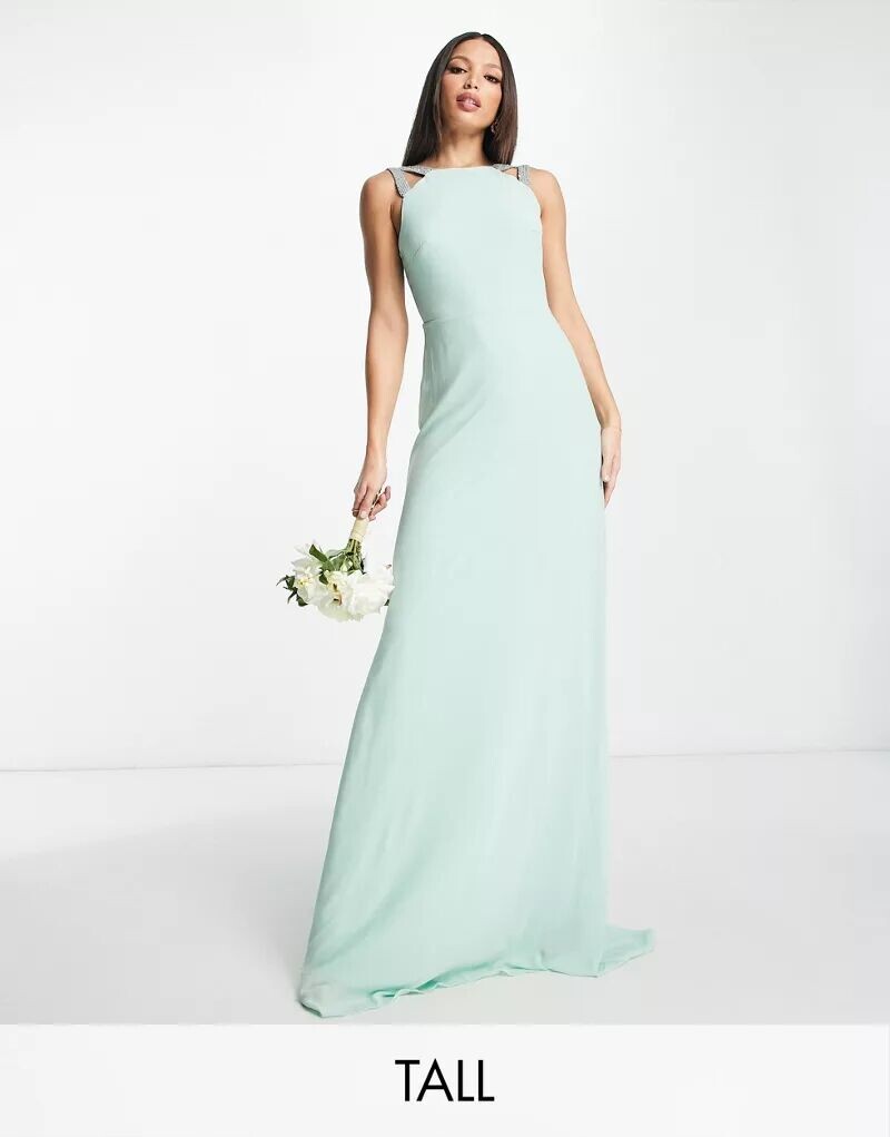 

Зеленое платье макси с квадратной спиной и украшением TFNC Bridesmaid