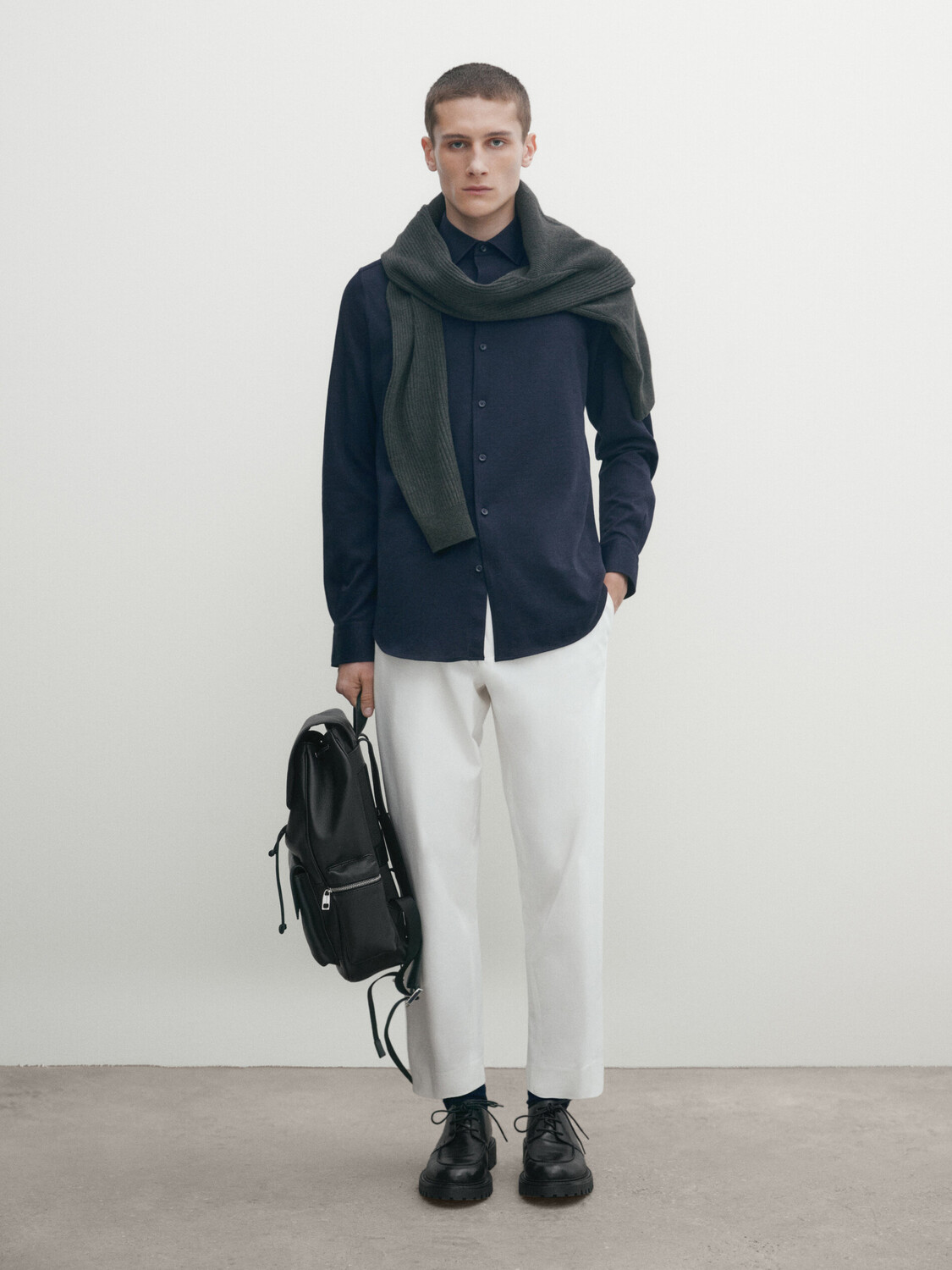 

Рубашка из хлопкового меланжа приманного кроя Massimo Dutti, темно-синий