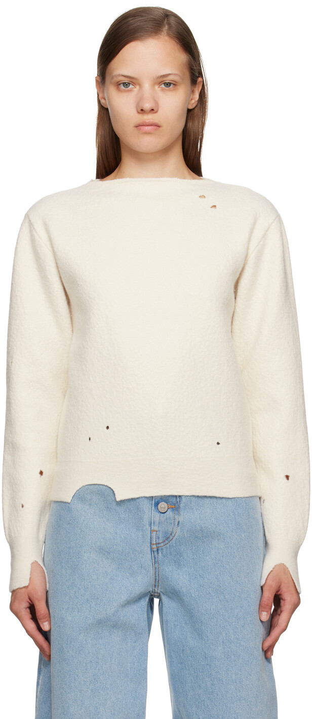 

Белоснежный свитер с вырезом MM6 Maison Margiela