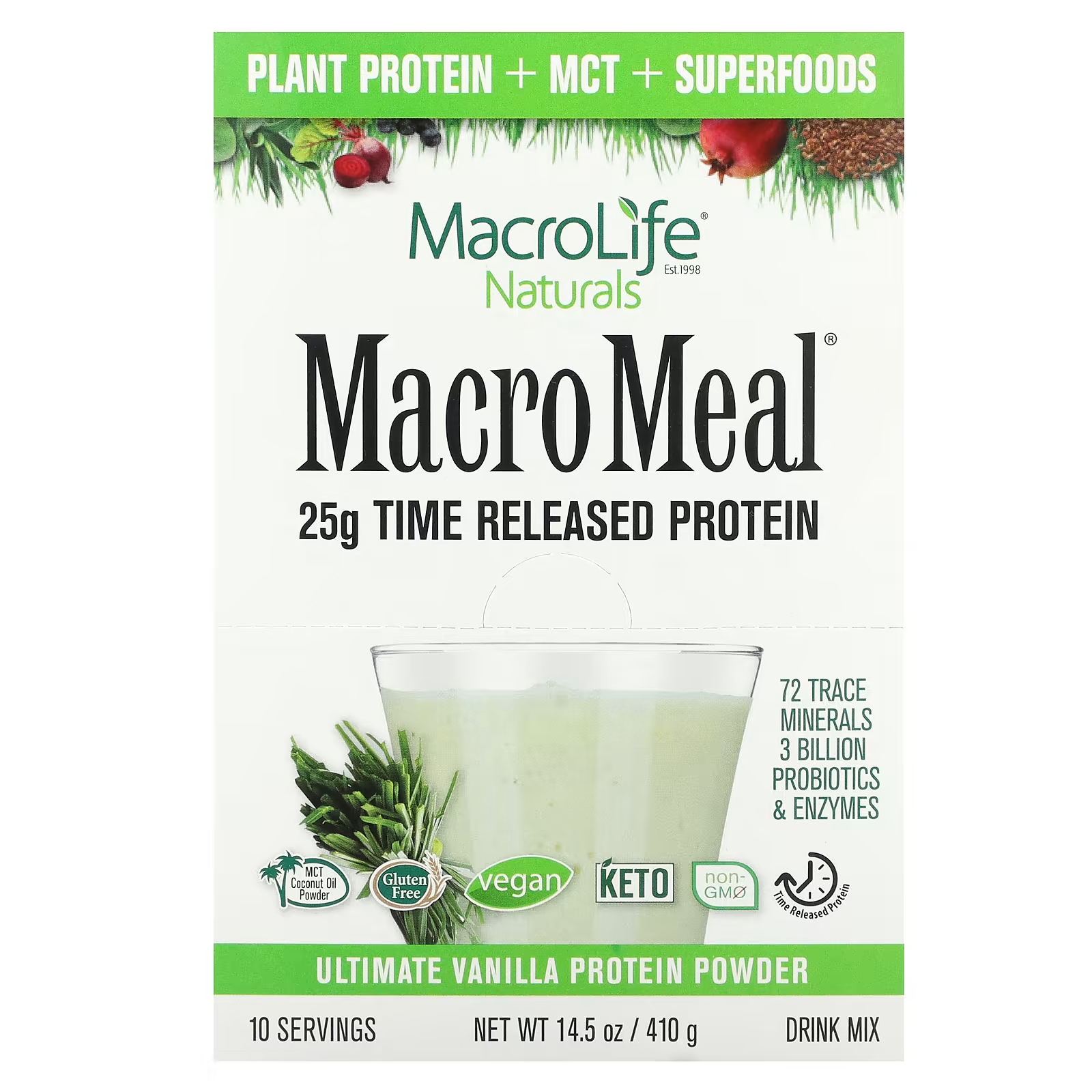 Macrolife Naturals MacroMeal Ultimate Протеиновый порошок с ванилью, 10 пакетов по 41 г