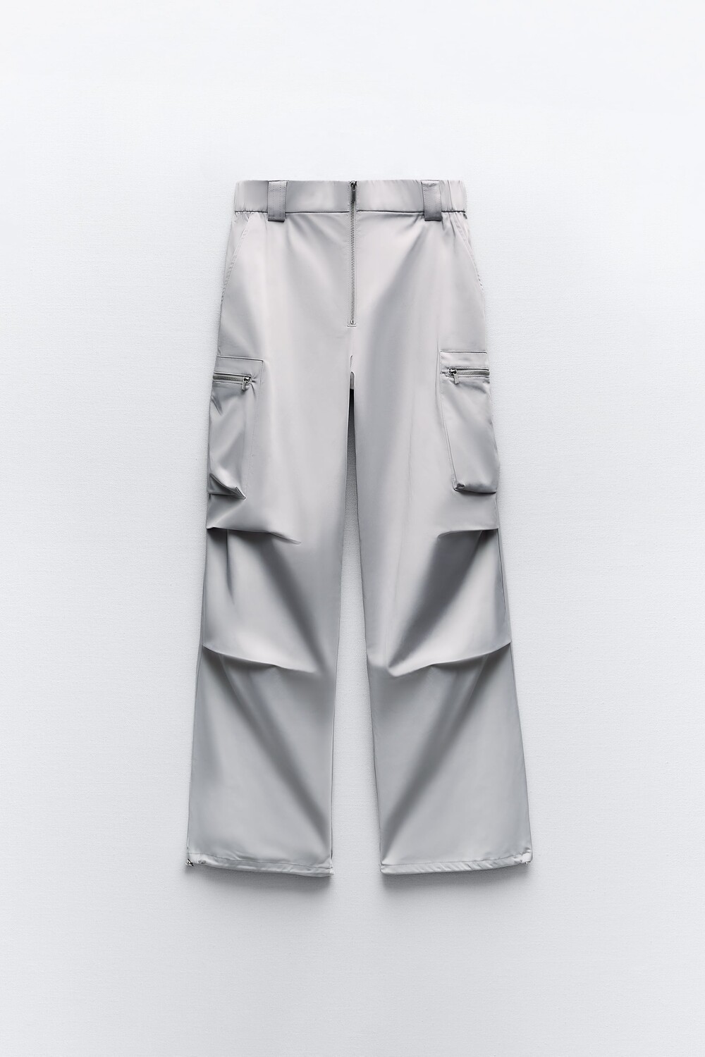 

Атласные брюки с молниями Zara, сталь, Серый