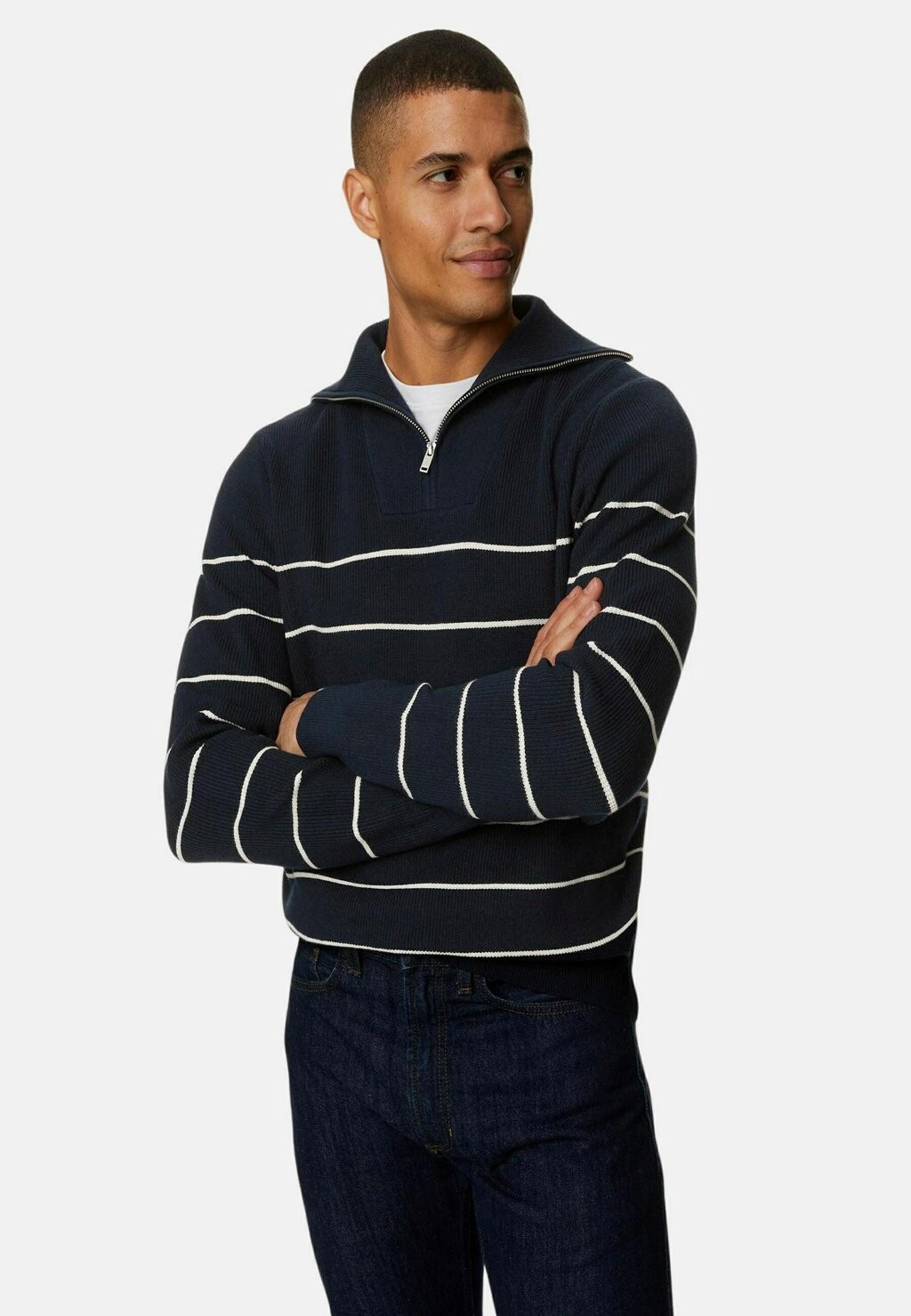 цена Свитер Cotton Blend Striped Marks & Spencer, цвет dark navy