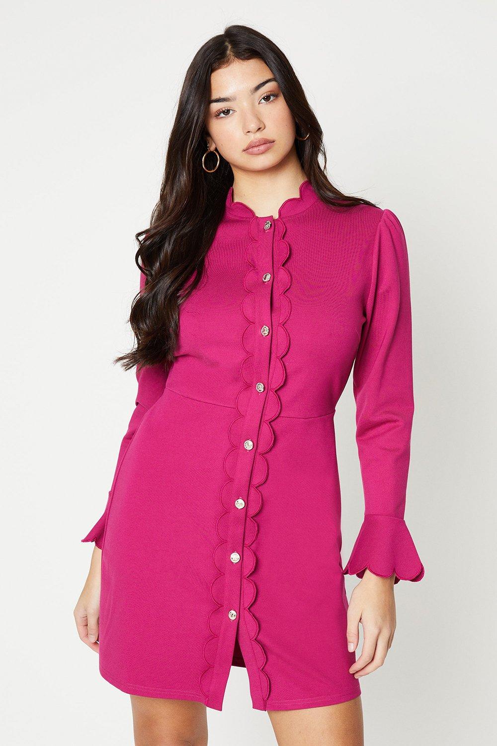 Платье из понте с пуговицами спереди и фестонами Oasis, розовый платье с пуговицами спереди h