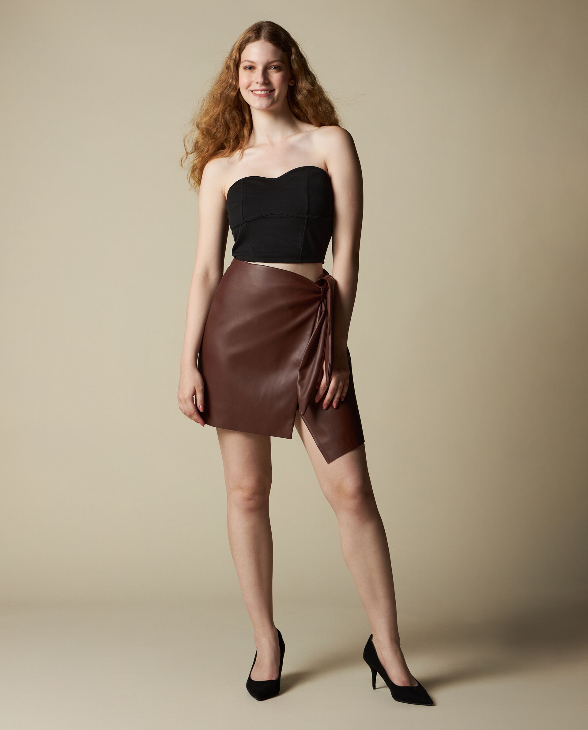 Женская мини-юбка-платок из экокожи NICE&CHIC, темно-коричневый
