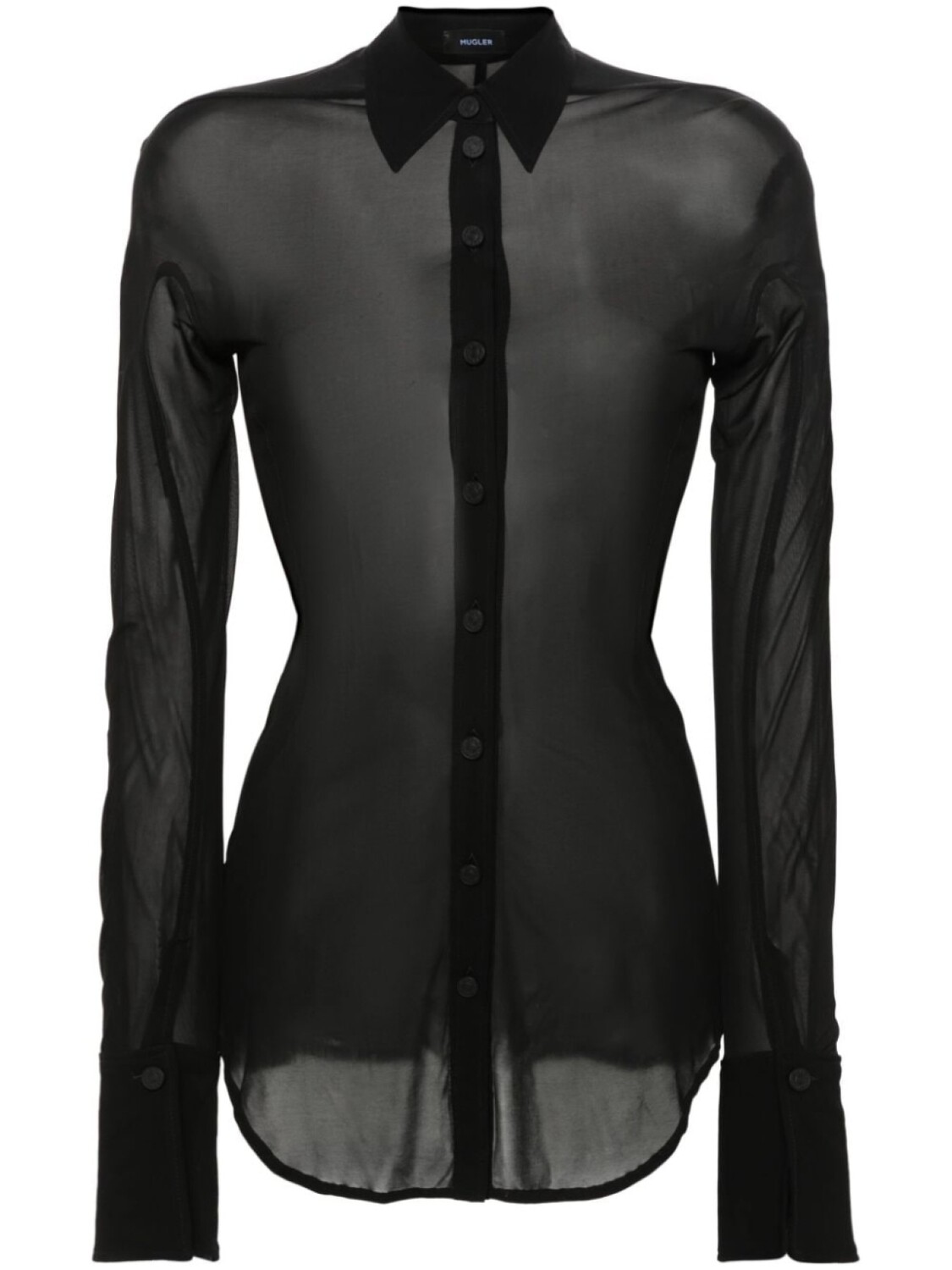 

Mugler полупрозрачная рубашка из джерси, черный