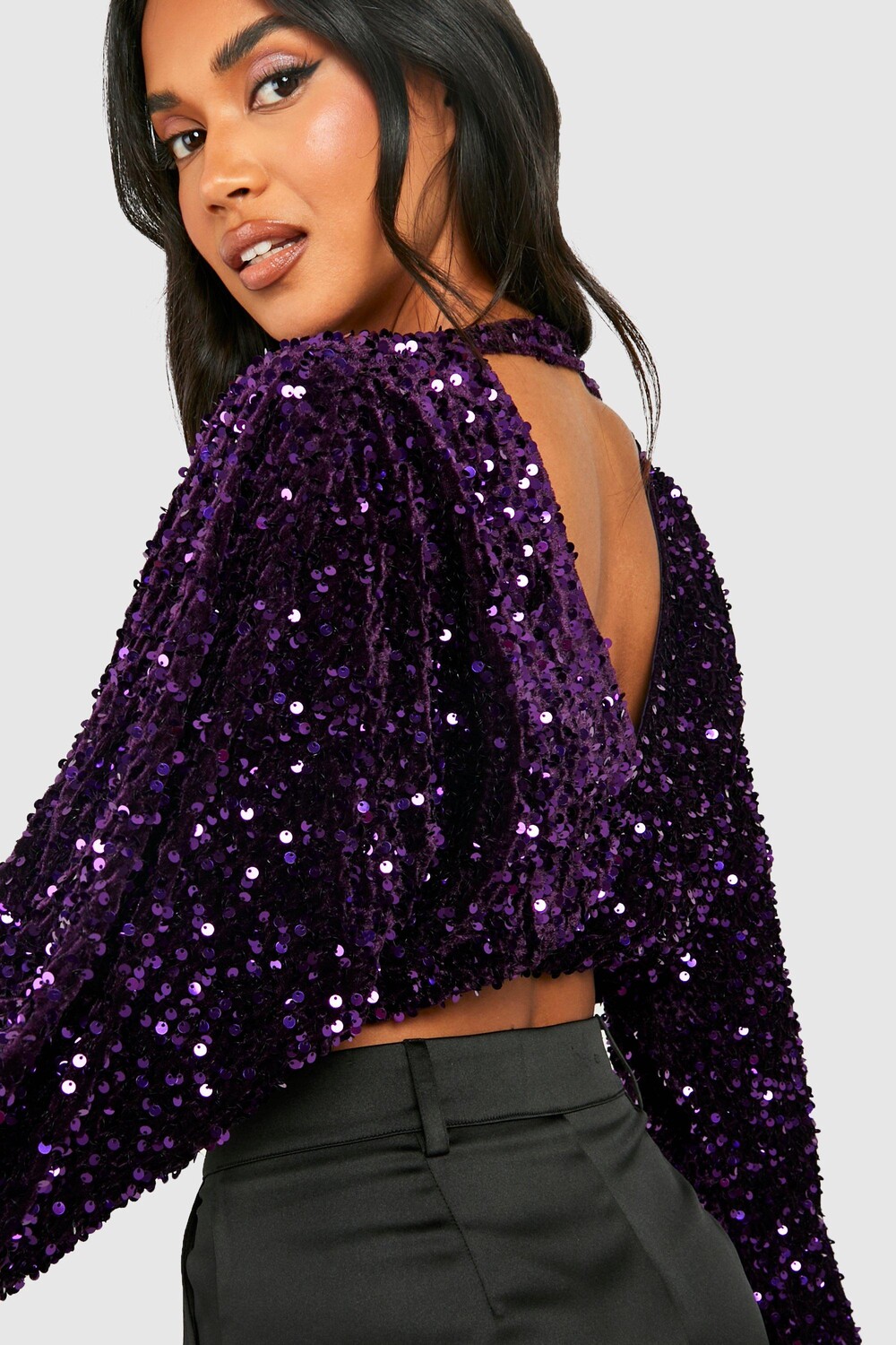 

Топ с пайетками с вырезом на спине Boohoo, фиолетовый