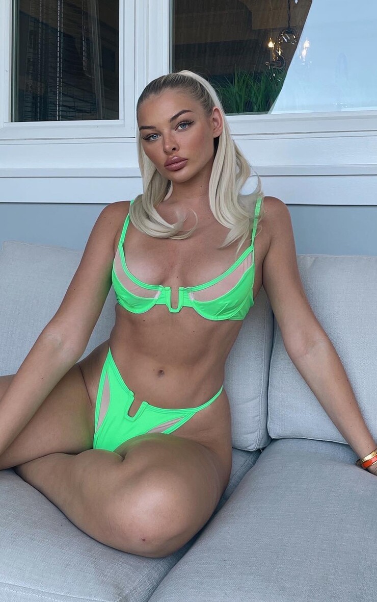 

PrettyLittleThing Плавки бикини с сетчатой ​​отделкой Apple Green и серебристой окантовкой