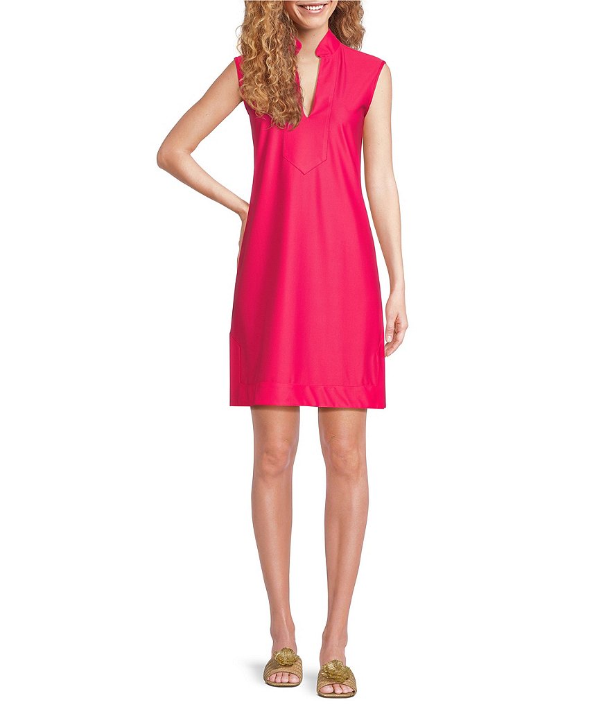 Джуд Конналли Кристен однотонное платье прямого кроя без рукавов из эластичной ткани с v-образным вырезом и воротником-стойкой Jude Connally, розовый