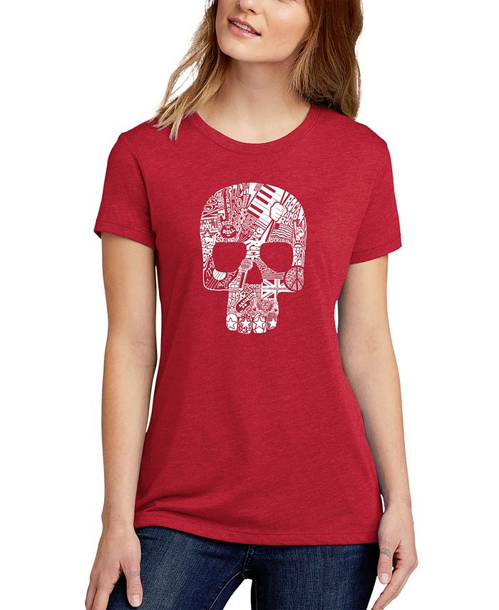 Женская футболка Rock and Roll Skull Premium Blend Word Art с короткими рукавами LA Pop Art, красный
