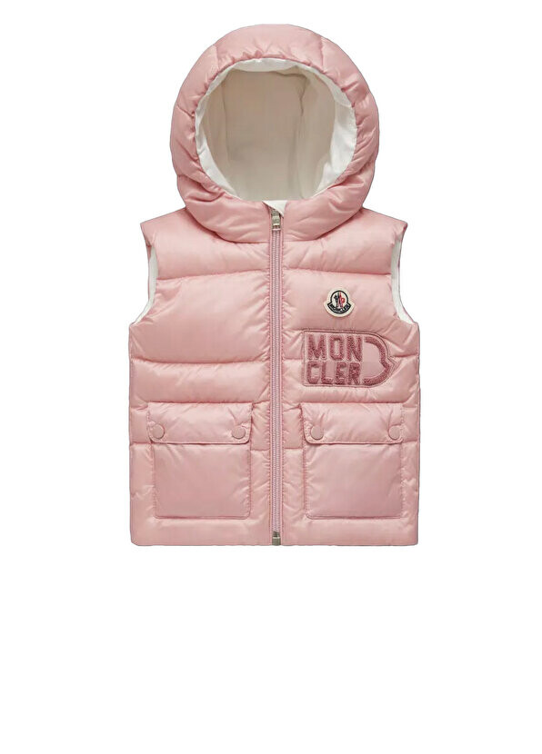 

Розовый жилет для девочки с капюшоном Moncler
