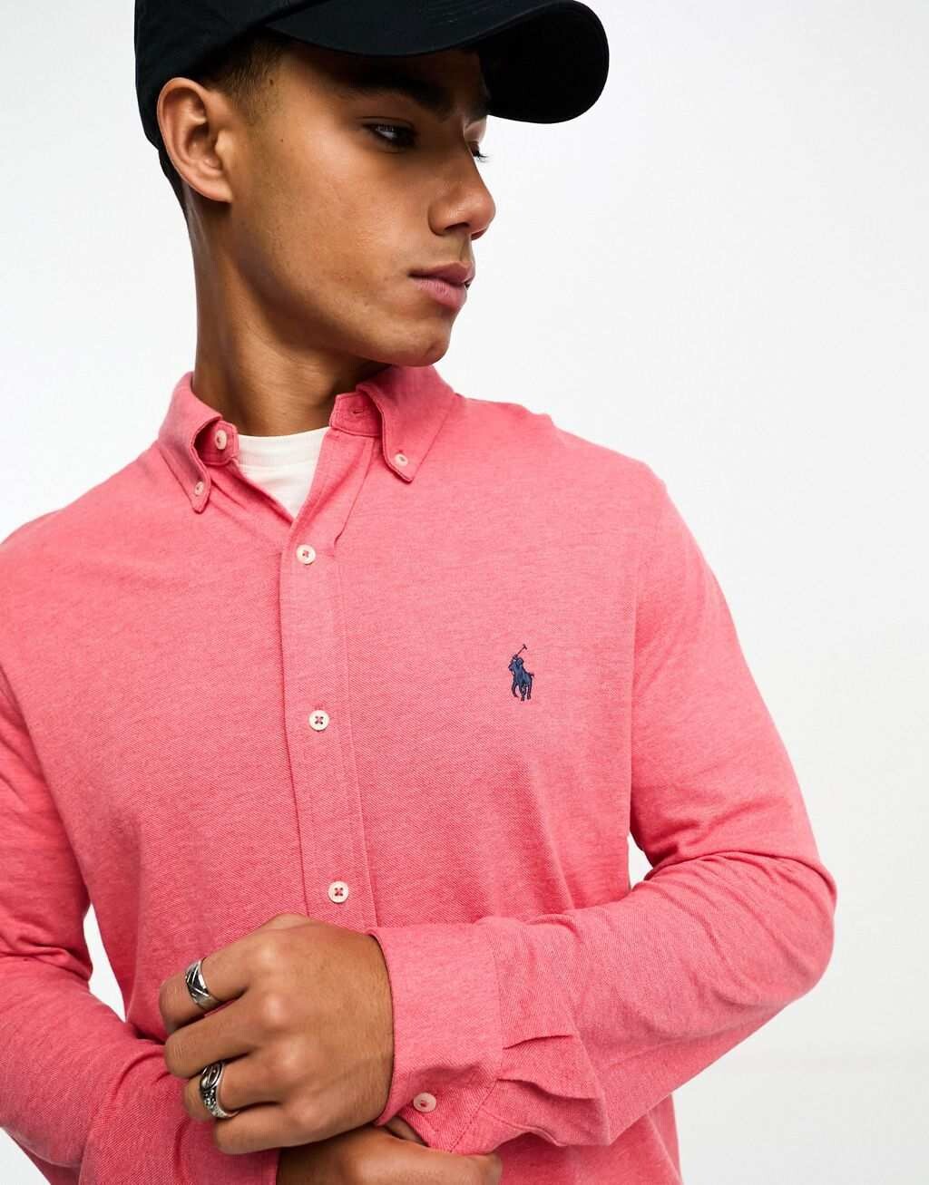 

Розово-розовая рубашка из пике с логотипом Polo Ralph Lauren