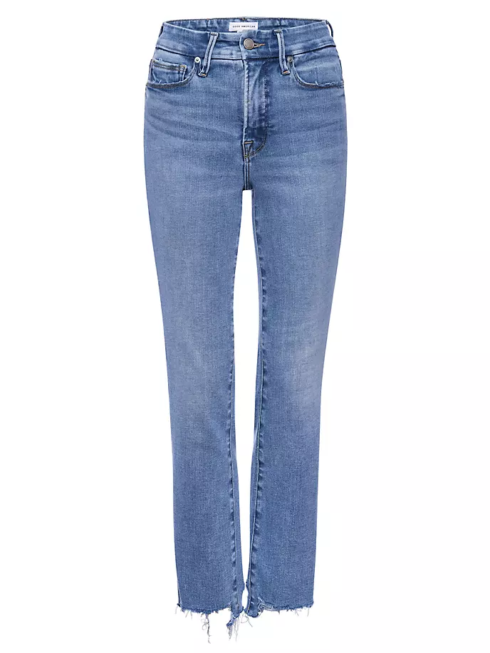 Эластичные прямые джинсы до щиколотки с высокой посадкой Good Legs Good American, индиго джинсы good 90 х с кристальной бахромой good american индиго
