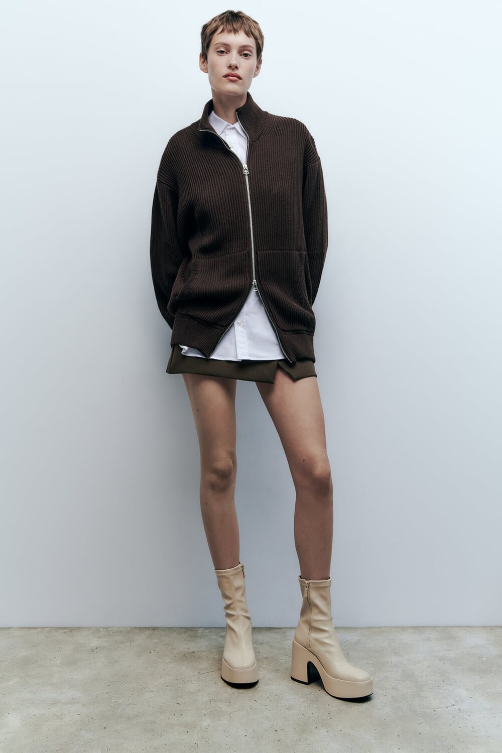 

Ботильоны на высоком каблуке на платформе ZARA, слоновая кость, Бежевый