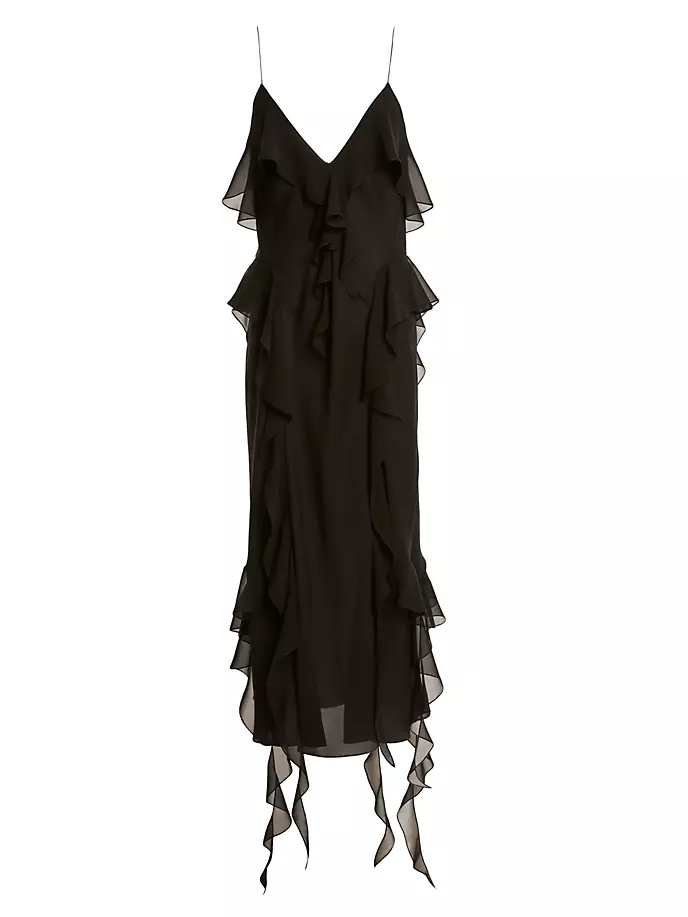 

Шелковое платье макси Pim с рюшами Khaite, черный